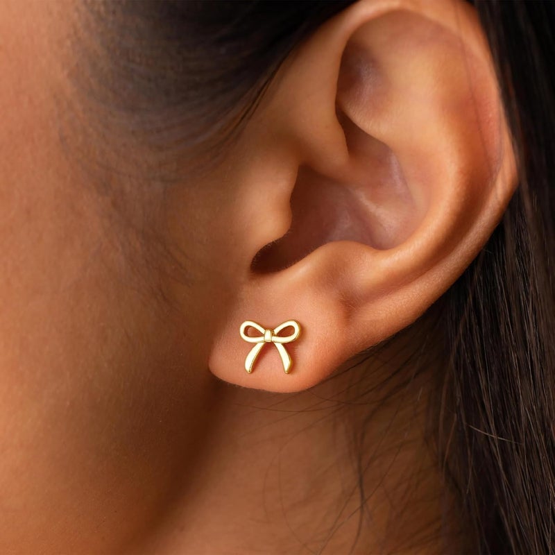 JIAOGE Valentines Day Gifts for Her Kids Teen Girls - Gold Bow Earrings for Women Jewelry Huggie Hoop Stud Earrings Hypoallergenic CZ Pearl Drop Bow Earring Gifts for Girls Wedding Birthday Gifts - Image 4